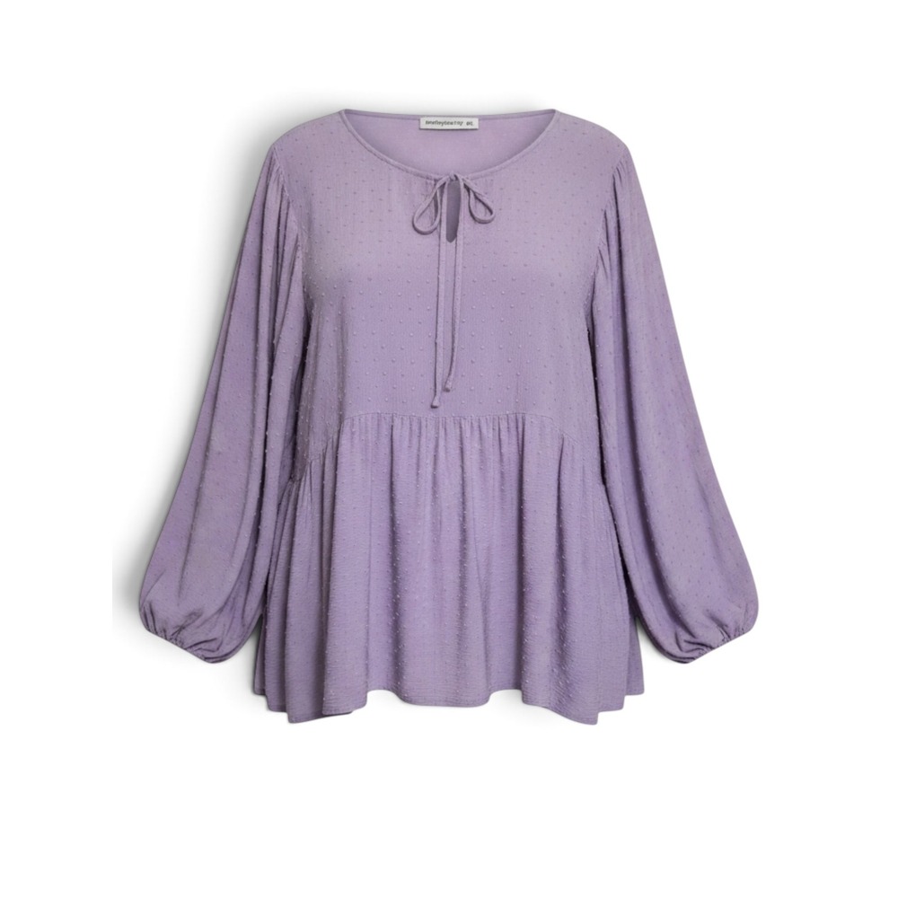 Rusttydustty Womens Lavender Swiss Dot Babydoll Top Bishop Sleeve Purple 2XL